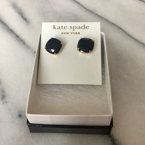 NEW kate spade JET BLACK Stone Stud 14K Gold Fill